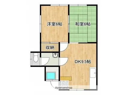 三宅第2アパート(2DK/2階)の間取り写真