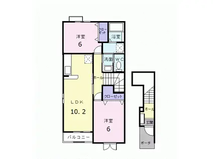 アンソレイエヴィラⅠ(2LDK/2階)の間取り写真