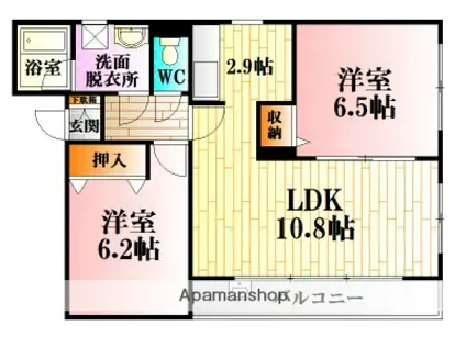 シャルマン深川(2LDK/3階)の間取り写真