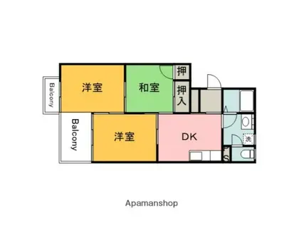 岩田マンション1号棟(3DK/3階)の間取り写真