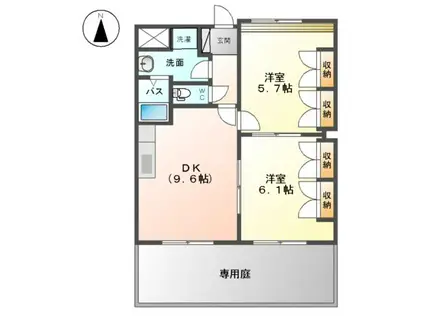 ラ・ヴィータ高取北Ⅱ(2DK/1階)の間取り写真