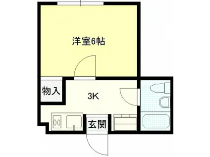 ジョイフル河原町(1K/2階)の間取り写真