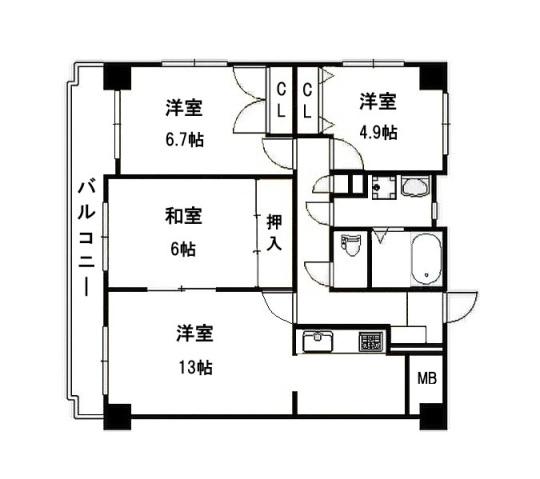 ユアコート観音(3LDK/2階)の間取り写真