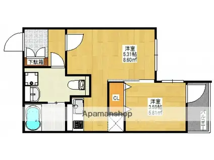 ヴィラ博丈庚午北(1DK/4階)の間取り写真