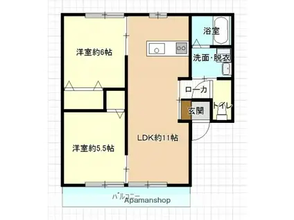 ベストハウス亀山Ⅱ(2LDK/1階)の間取り写真
