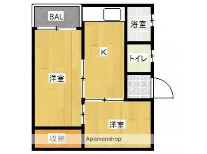 第2中万ビル(2K/2階)の間取り写真