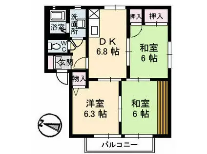 ハイツ谷中 H棟(3DK/1階)の間取り写真