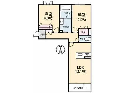 ブリリアントコート(2LDK/1階)の間取り写真