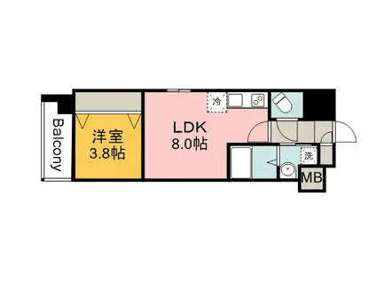 メイクス京橋川Ⅱ(1LDK/2階)の間取り写真