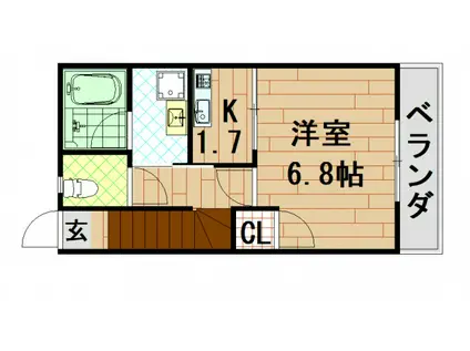 ユニクオーレ五日市Ⅱ(1K/2階)の間取り写真