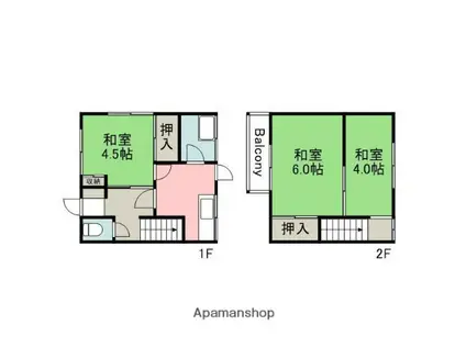 可部線 緑井駅 徒歩17分 2階建 築56年(3K)の間取り写真