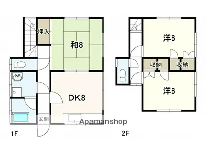 アストラムライン 上安駅 徒歩50分 2階建 築48年(3SDK)の間取り写真