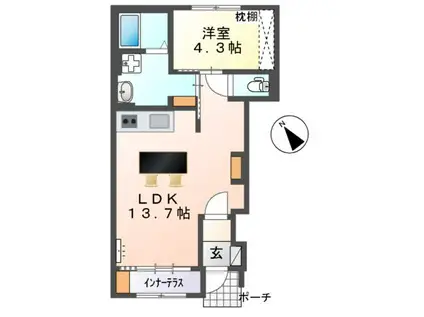 パートリア宮内(1LDK/1階)の間取り写真