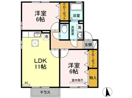 グリーンヒルズ(2LDK/1階)の間取り写真