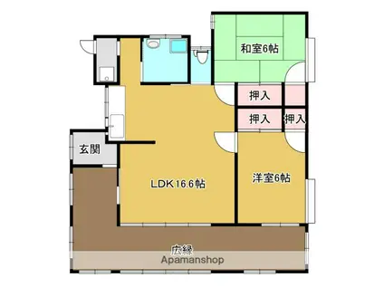広島電鉄宮島線 修大協創中高前駅 徒歩4分 1階建 築66年(2LDK)の間取り写真