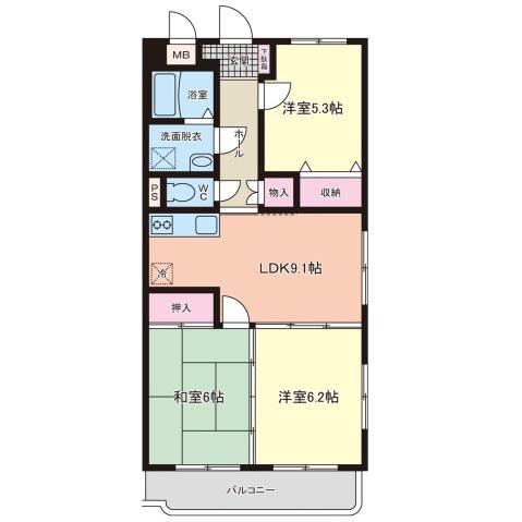 堂ヶ迫ますい(3LDK/1階)の間取り写真