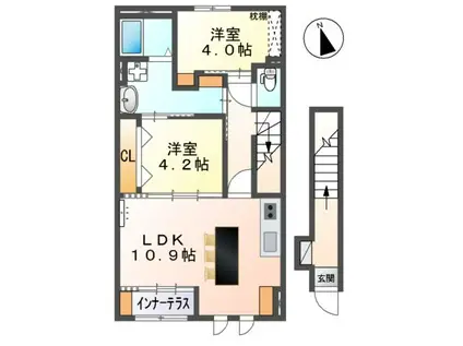 スイートモダン船越(2LDK/2階)の間取り写真
