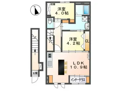 スイートモダン船越(2LDK/2階)の間取り写真