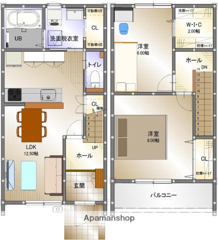 広島電鉄宮島線 佐伯区役所前駅 徒歩15分 2階建 築1年(2LDK)の間取り写真