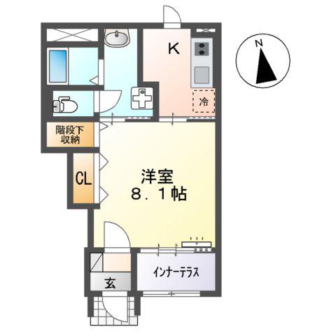 スターテラスⅡ五日市中央(1K/1階)の間取り写真