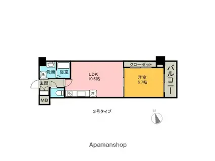 ブラッサム己斐本町(1LDK/6階)の間取り写真