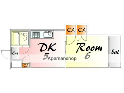 中田ビル三篠(1DK/4階)の間取り写真