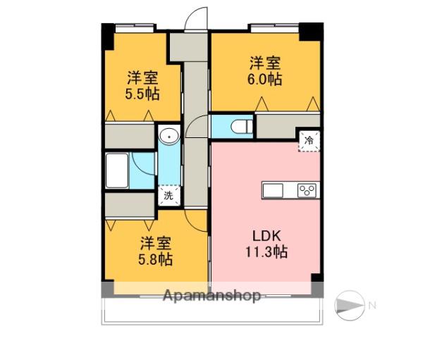ヴァントゥールベルジェ(3LDK/3階)の間取り写真