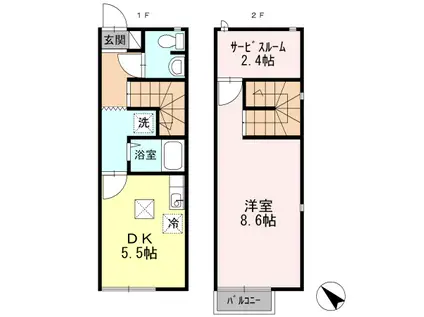 ヴィラ円城寺B棟(1DK/1階)の間取り写真