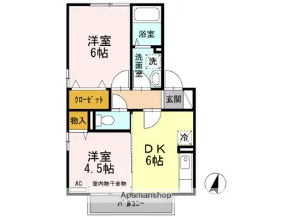 リヴェール西条(2DK/2階)の間取り写真