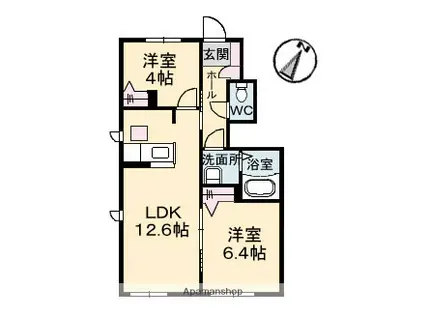 パッサーレ 参番館(2LDK/1階)の間取り写真