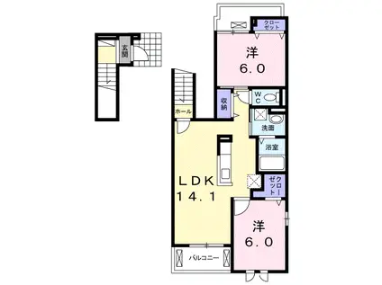 ヌーベル・ノア B(2LDK/2階)の間取り写真