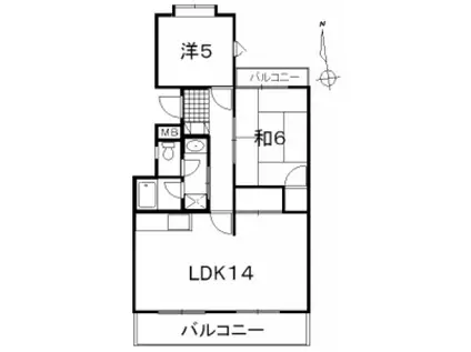 山陽本線 西条駅(広島) バス乗車時間：5分 江熊バス停で下車 徒歩5分 3階建 築34年(2LDK/1階)の間取り写真