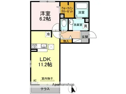 D-ROOM花梨 A棟(1LDK/1階)の間取り写真