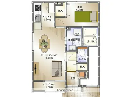 YDM A(1LDK/1階)の間取り写真