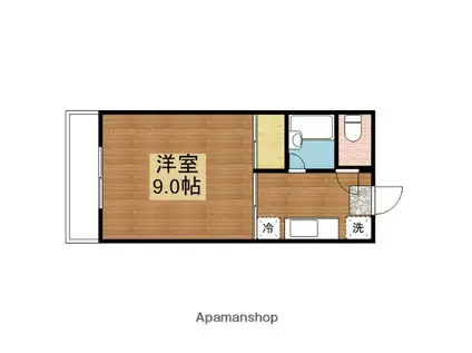 ウエストF(1K/1階)の間取り写真