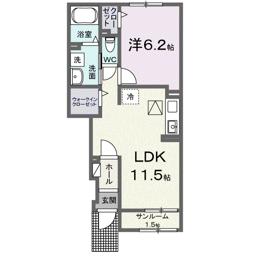 寺家アパートB棟(1LDK/1階)の間取り写真