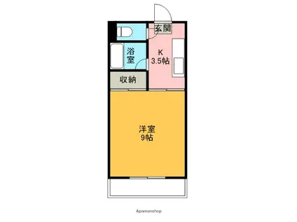 ウエストB(1K/3階)の間取り写真