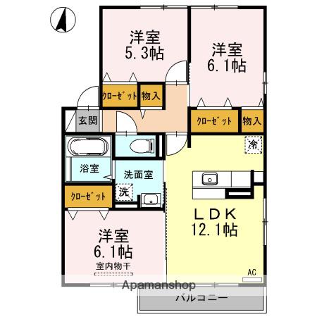 フラワーハイム寺家(3LDK/1階)の間取り写真