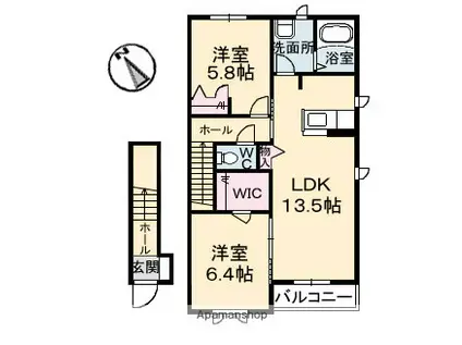 パッサーレ 壱番館(2LDK/2階)の間取り写真