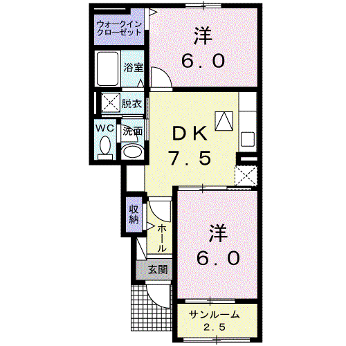 MS GARDEN 田口 Ⅰ(2DK/1階)の間取り写真