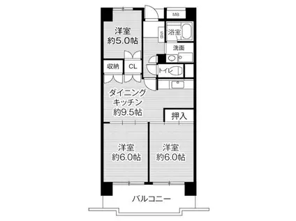 ビレッジハウス高美が丘タワー1号棟(3DK/12階)の間取り写真