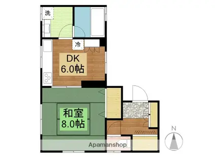 山陽本線 八本松駅 徒歩9分 3階建 築18年(1DK/1階)の間取り写真