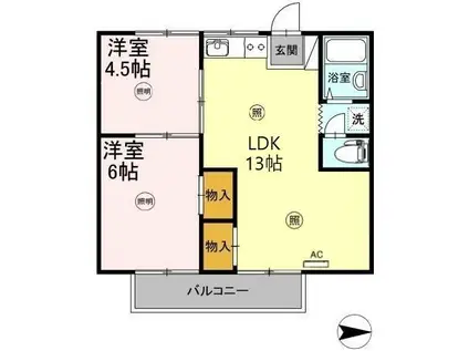 山田アパート(2LDK/2階)の間取り写真