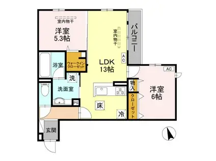 WISTERIA寺家(2LDK/1階)の間取り写真