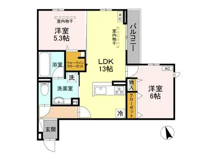 WISTERIA寺家(2LDK/3階)の間取り写真