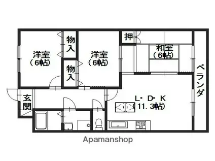 フェリスクラモト(3LDK/2階)の間取り写真