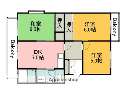 アルカディア祇園(3DK/3階)の間取り写真