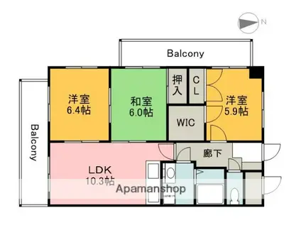 レジデンス古市橋(3LDK/3階)の間取り写真