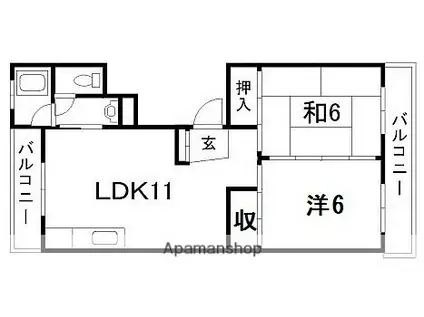 若草ビル(2LDK/2階)の間取り写真