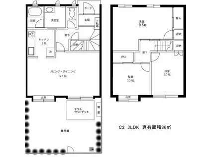 カルチェラタン翠C(3LDK)の間取り写真